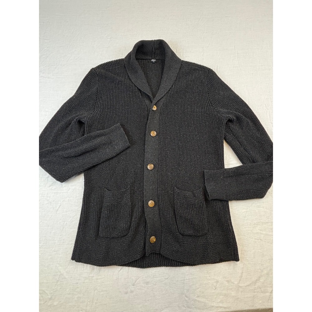Rails Cardigan Mens XL Black Oliver Shawl Collar Ribbed Button Front Sweater
